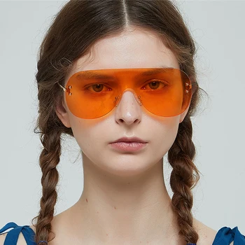2018 Žen Flat Top, sluneční Brýle Oranžové Čočky, Brýle bez Obrouček Průhledné Ženské Square Lady Odstíny Barev ty brýle Brýle UV400
