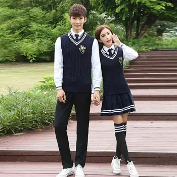 Chlapec&Dívka na Střední Škole Uniform Dlouhý rukáv korejské Dívky Vesta Halenka Jaro JK Oblek Britské Mladé