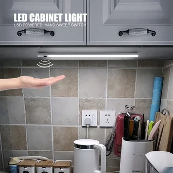 Ruce Sweep Senzor USB LED Podle Kabinetu Světla 20/30/40/50cm Bílá 6000K Noční Lampa Pro Domácí Kuchyň Ložnice Skříň Šatna