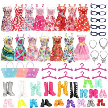 40Pcs/Set Barbiees Doll Oblečení, Doplňky Pro Barbie Panenky Boty Mini Šaty Ramínka Kabelky Brýle Pro Barbiees Panenka&1/6BJD