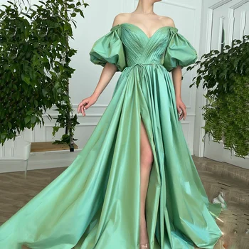 Sexy luxusní formální party elegantní srdíčko Prom Šaty 2022 okouzlující vysoké skóre krátký nadýchaný rukáv večerní šaty A-line Satén