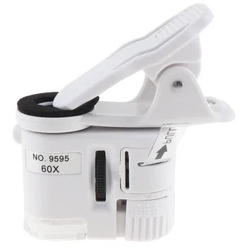 60X Zvětšovací Sklo Univerzální Mobilní Telefon, Přenosný Mini Klip LED Mikroskop, Lupa, Lupa a UV Měny Detektor Svítilna