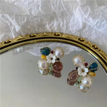 Vintage Flower Stud Náušnice Vícebarevné Krystaly, Elegantní Perly, Šperky 2022 Móda, Dar, Kouzlo, Luxusní Svatební Doplňky