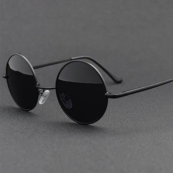 Klasické Retro Kulaté Polarizované sluneční Brýle Muži Značky Značkové Sluneční Brýle, Ženy Slitiny Kovový Rám Černý Objektiv Brýle Jízdy UV400