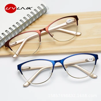 UVLAIK Classic Čtení Brýle Unisex Slitiny Rám Kočičí oko-Muži, Ženy, Dalekozrakost Brýle na lékařský Předpis s +1.0 +1.5 +2.0 +2.5