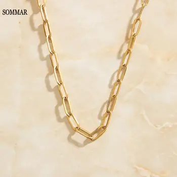 SOMMAR 2020 z nerezové oceli, Zlaté barvy délka 42cm 5cm extender nastavit náhrdelník řetězce, náměstí, multi-vrstva náhrdelníky pánské šperky