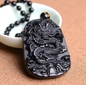 Módní Osobnosti Přírodního Kamene Black Dragon Přívěsek Korálek Náhrdelník pro Muže Čínské Maskot Amulet Šperky