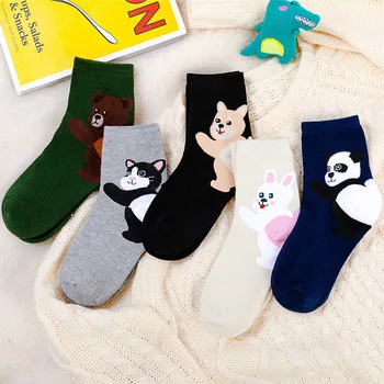 Cartoon Ponožky Panda Zvíře Tisk Kawaii Roztomilý Korejský Styl Ženy, Kočka Bavlna, Žena Calcetines Meias Mulher Skarpetki Calcetas Ponožky