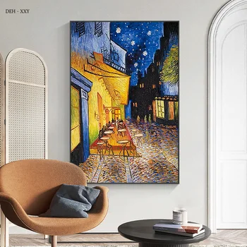 Van Gogh je Slavný Obraz Kavárna V Noci Umělecká reprodukce Tištěné na Plátně Umění Zdi Plakát a Fotky pro Domácí Pokoj Dekor
