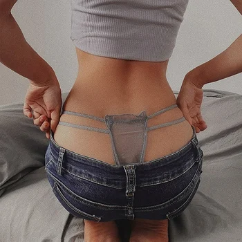 2021 Nový Produkt Bilaterální Tenký Pás Průhledné Bezešvé Kalhotky Japonské Duté Žakárové Bavlna Soubor Dámy Krajky Sexy Tanga