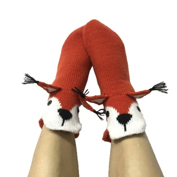 Unisex Zimní Vánoční Kreslený Tele Ponožky Háčkování Pletené Novinka Legrační Veverka Zvíře 3D Uši Podlaha Papuče Punčochy