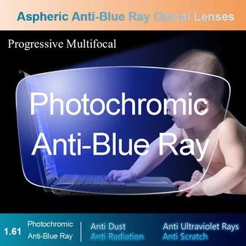 1.56 1.61 1.67 Index Progresivní Anti-Blue Ray Samozabarvovací Šedá Čočky Multifokální Předpis Optické Počítačové Brýle Čočky
