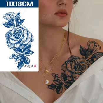 Modré Šťávy Tetování Nálepka Sexy Skica Květina Vodotěsné Dlouhotrvající Tetování Pivoňka Lily Rose Semi Permanentní Tělo Umění Falešné Tetování