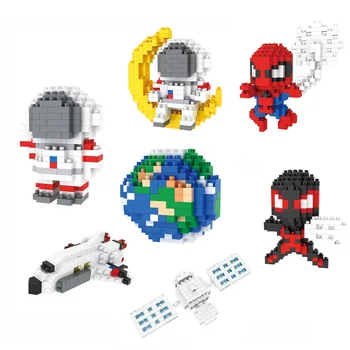 Kreativní Astronaut Micro Stavební Bloky Země Spider Lednice Magnet Nálepka Diamond Mini Cihel Figrues Hračky Pro Děti