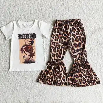 Rodeo dívka je Západní oblečení dětské oblečení velkoobchod baby dívka leopard tisk zvonu jarní a letní dětské oblečení
