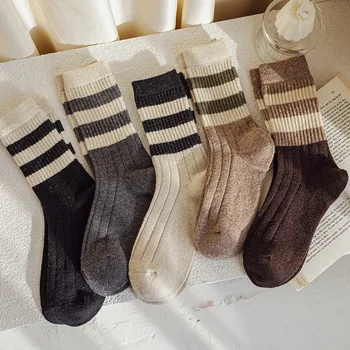 Kašmírová Vlna Ženy Ponožky Japonský Módní Pruhované Thermal Dlouhé Ponožky Vintage Harajuku Podzim Zimní Tlusté Teplé Ponožky Ženy Dárek