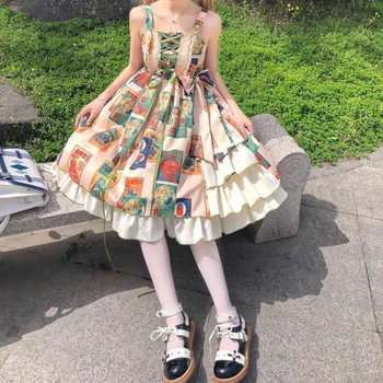 Harajuku Lolita Šaty Styl Design Kolekce Razítko Tisk Tea Party Jsk Sling Šaty Ženy Letní loli Kawaii protože