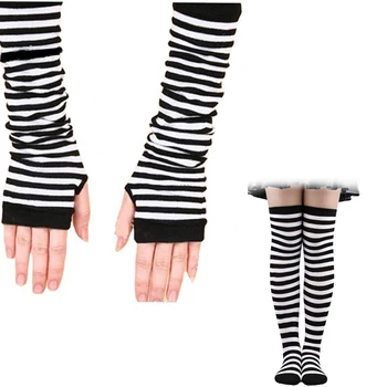 Ženy, Dívky Pruhované Rukavice Sockings Teplé Rukávy Vtipné Cosplay Nad Kolena Vysoké Dlouhé Ponožky Gotické Sladké Sexy Stehna Vysoké Sockings