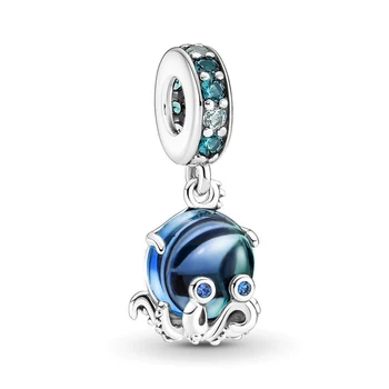 Zvířecí Kolekce 925 Sterling Silver Oslňující Chobotnice Houpat Kouzlo Korálků Fit Originální Náramek, Náhrdelník Šperky