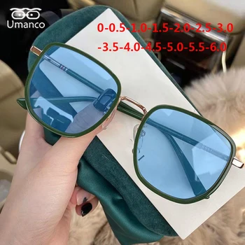 Módní Nadrozměrné Náměstí Photochomic Skončil Krátkozrakost Brýle Ženy Muži Zelený TR Rám Anti Blue Light UV400 Nearsight Brýle