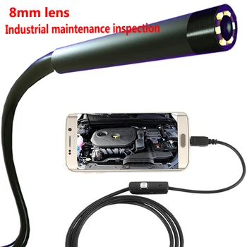 Průmyslový endoskop 720P 8mm Objektiv Semi Tuhý Kabel 8LED Světlo Vodotěsná USB Kamera Pro Android Telefon, Windows PC Endoskop