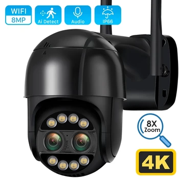 4K 8MP PTZ IP Kamera Dual Objektiv 8X Zoom, Wi-fi Venkovní Bezpečnostní Kamera 2K 4MP CCTV Video Surveillance AI Lidské Detekce ICsee Alexa