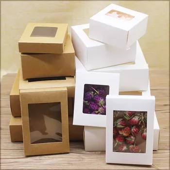 20ks DIY Dárky balíček s oknem bílá/kraft vánoční dárky box dort Obaly Pro Svatební domácí party muffin balení box