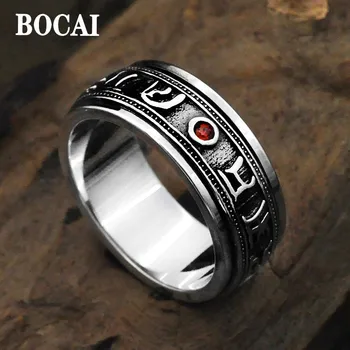 BOCAI 2022 Skutečné S925 Stříbrný Módní Retro Thajské Šest-Postava Mantra Vajra Mantra Trend Převodu Prsten pro Muže a Ženy