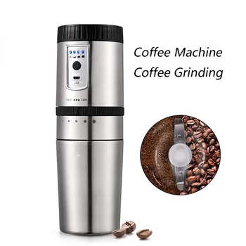 Přenosný Kávovar Na Auto Multifunkční Mini Espresso Stroj Elektrický Mlýnek Kávy USB Nabíjení z Nerezové Oceli