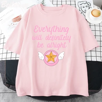 Cardcaptor Sakura T Shirt Anime Streetwear Krásné Vitalitu Růžová Trička Estetické Kreslený Ženy Topy Dívka, Léto Čistá Bavlna Casual