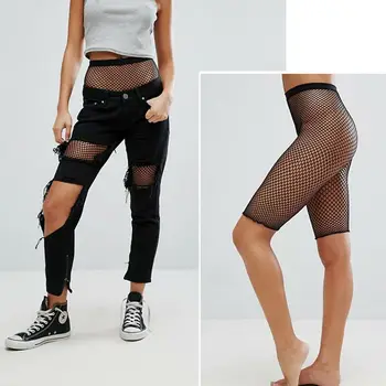 2019 Nové Ženy Sexy Síťované Ok Legging Cyklistické Šortky Teplé Kalhoty Elastické Černé Underwrear Módní