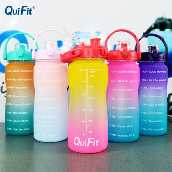 Quifit láhev na vodu 2L skákací slámy galon láhev s vodou s unikátní časové ose měření cíl BPA sport portablewaterbottle