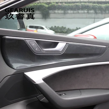 Auto styling, Carbon fiber Vnitřní kliky Dveří, Kryty Střihu Dveře Mísy Samolepky dekorace Rám pro Audi A6 C8 auto příslušenství