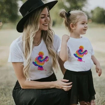 Matka, Děti, Rodiny, Sladění Oblečení Disney Mickey Neon Print Módní Roztomilé Tričko Pro Dívky Ležérní Cestovní T-košile, Ženy