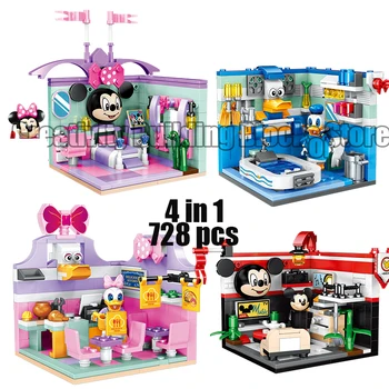 Nové Disney Mickey Minnie Mouse Cartoon Fantasy Pohádka Dům Stavební Blok Model Hračka dětská Hračka Stavební Blok Dárek