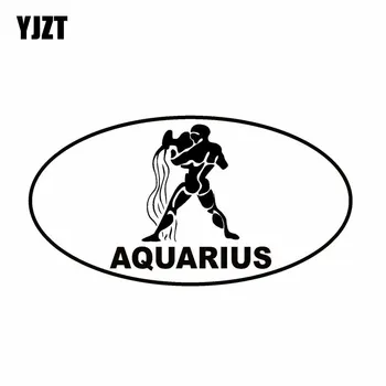 YJZT 15,2 CM*8 CM AQUARIUS Oválný Auto Samolepka Vinyl Obtisk Zvěrokruhu Horoskop Černá Stříbrná C10-01467