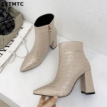 Nové Zimní kvalitní hadí kotníkové boty pro ženy, špičaté toe vysoké podpatky boty módní jednoduché zip boty žena 2019 Jaře 32-43