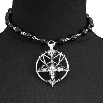 Jednoduchý Černý Onyx Náhrdelník s Baphomet Vintage Přívěsek Pentagram Skull Kolo Kozí Hlava Náhrdelník Ďábel Pan Bůh Náhrdelníky