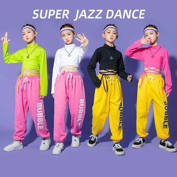 Hip Hop Oblečení pro Dívky Jazz Praxe Nosit Přichycena Crop Topy Kalhoty Dlouhé Rukávy Výkon Kostým Street Dance Oblečení Děti BL7041