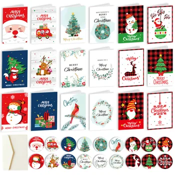 6sets Vánoční, Pozdrav, Karta, Dárkové Karty Kraft Papír Vánoční Poselství Karta Štítek Obálky Dovolenou Požehnání Karty