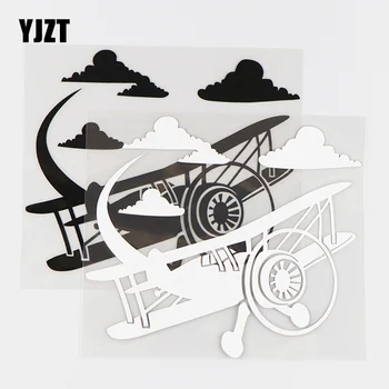 YJZT 15.3X13.5CM Osobní Auto Samolepky Letadlo Letět Do Oblak Vinyl Obtisk Letadlo Černá / Stříbrná 10A-0303