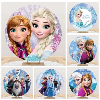 Vlastní Kulatý Kruh Zimě Zmrazené Elsa Anna Princezna Dívky Birthday Party Kulis Vločka Sněhu, Ledu Foto Pozadí