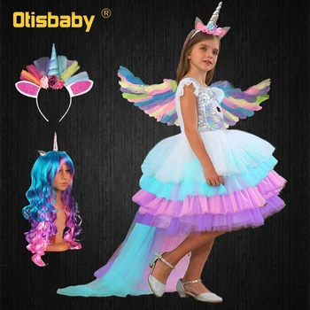 2022 Holky Jednorožec Šaty Halloween Rainbow Pony Kostým Princezna Batole Dívky S Hlubokým Výstřihem Tutu Šaty Dětské Večerní Party Šaty