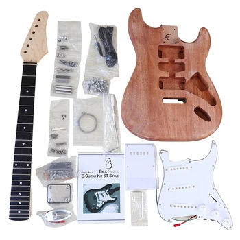 ST Elctric Guitar Kit s veškerým Příslušenstvím Honosí Dřevěné Tělo, Javorový Krk, Černý Pickguard Nedokončený Projekt DIY Kytarové Části