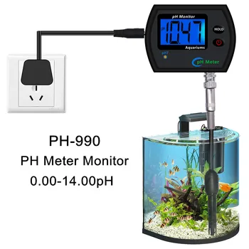 PH-990 Digitální PH Metr Sledovat Kvalitu Vody Kyselost Tester 0.00-14.00 pH Velký Displej Podsvícení Displeje s Adaptérem 40%off