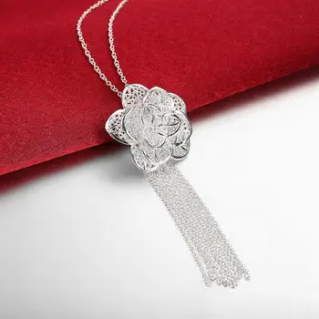 Nové 925 Sterling Silver Náhrdelník Pro Ženy, Retro krásné květiny Přívěsek, 18 cm Vánoční dárek vysoce kvalitní svatební Šperky