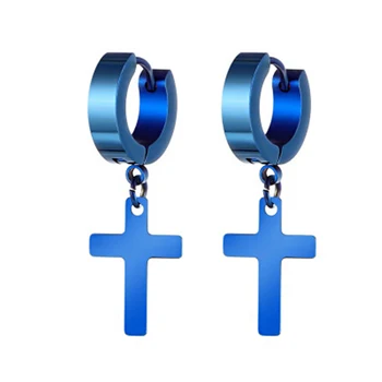 Deep Blue Black Nerezové Oceli Kříž Náušnice Rozšířit Kruh Hoop Náušnice Pendientes Piercing Ušní Šperky Příslušenství