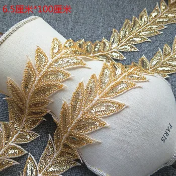 Nové zlaté výšivky list tvar nehtů korálky, flitry, krajky, vhodné pro svatební šaty, módní a jiné DIY