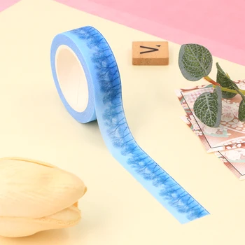 NOVÉ 1KS Prášek Glitter Blue Tree Washi Pásky Japonský Papírnictví Kawaii Papír, Scrapbooking, Školní pomůcky Dekorativní Pásky
