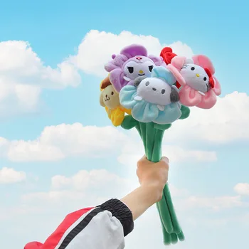 Kawai Anime Sanrios Melodie Cinnamoroll Kuromi Sun Flower Plyšové Hračky Přívěsek Ohebný Flower Panenka Hračka Dívky, kytice, Dar